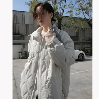 2023 Новая Корейская Модная Зимняя Хлопчатобумажная куртка с отложным воротником, Женская парка, Однотонное Женское Теплое Толстое пальто на молнии A02