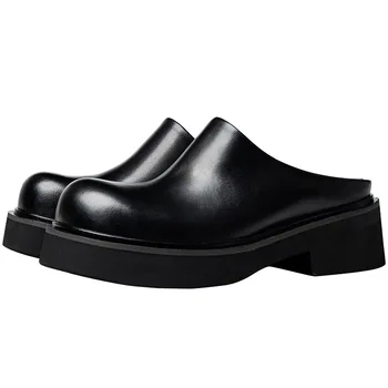 2024 Летние мужские деловые полуботинки на платформе, Роскошные туфли из натуральной кожи на высоком каблуке 6 см, Уличные тапочки для светских вечеринок, Сандалии для мужчин 1