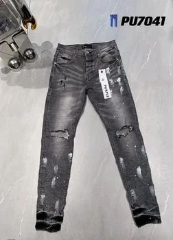 2024 Новый Фиолетовый бренд мужской высококачественной уличной приталенной уличной одежды в стиле хип-хоп с выстиранными дырками, джинсовые брюки в стиле хип-хоп 1