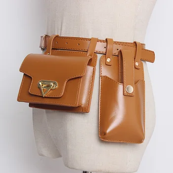 2ШТ Женская поясная сумка Кожаные нагрудные сумки через плечо для женщин 2020 Новые поясные сумки Дизайнерская мини-сумка на пояс для девушки Поясная сумка для телефона