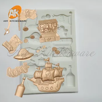 3D Череп Пиратский корабль Силиконовая форма DIY Форма для торта с шоколадной помадкой Глиняные формы ручной работы Инструмент для украшения торта Аксессуары для выпечки