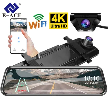 E-ACE 4K Автомобильный Видеорегистратор Зеркало Ultra HD 3840*2160P Видеорегистратор Ночного Видения 1080P Камера Заднего Вида Поддержка GPS WIFI Для Авто 1