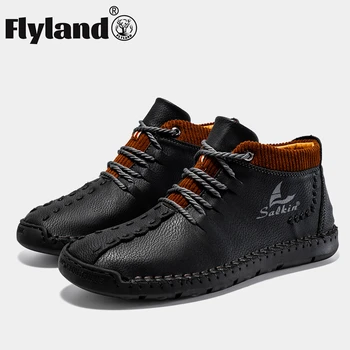 FLYLAND/ Мужская повседневная кожаная обувь, высококачественные удобные ботильоны из спилка, мужские теплые ботинки, уличные кроссовки для мужчин. 1