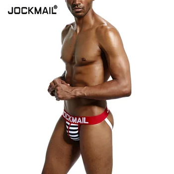 JOCKMAIL, мужское сексуальное нижнее белье, полосатые трусы с принтом, гейское нижнее белье-стринги, бикини с т-образным вырезом, дышащие стринги