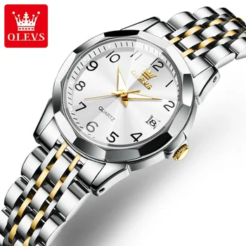 OLEVS 9970 Модные женские наручные часы, кварцевые водонепроницаемые часы с ремешком из нержавеющей стали для женщин, календарь