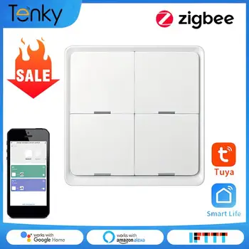 Tuya ZigBee Smart Scene Switch для умного дома Кнопочный контроллер с переключателем на 4 группы Работает с приложением ZigBee Gateway Smart Life