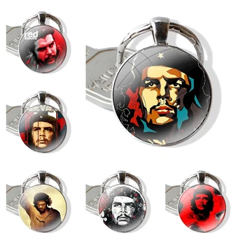 Брелки для ключей от автомобиля Ручной работы, Стеклянный брелок с Кабошоном, модный дизайн, креативный плакат с рисунком Че Гевары, портрет
