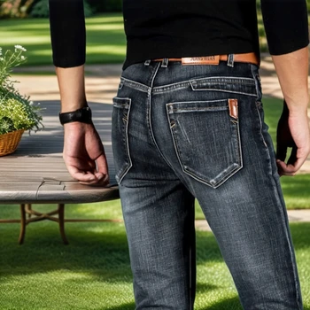 Весна-осень 2024 Мужские джинсы, эластичные мешковатые брюки y2k, деловые Модные Прямые Обычные джинсовые брюки стрейч для мужчин 1