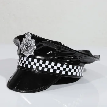 Взрослая полицейская Фуражка Реквизит Полицейской формы Значок Шляпы полицейского в шахматном порядке Регулируемая Полицейская Шляпа Аксессуары для костюмов для Косплея на Хэллоуин