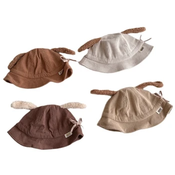 Детская шапка Осень-зима, широкополые шляпы с длинными ушами для мальчиков и девочек, кепки-капоты с широкими полями, уличная рыбацкая шляпа для новорожденных, однотонная