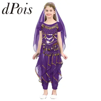 Детские костюмы для Индийского танца живота для девочек, детский Шифоновый Карнавальный костюм для танца живота, косплей, Танцевальная одежда принцессы