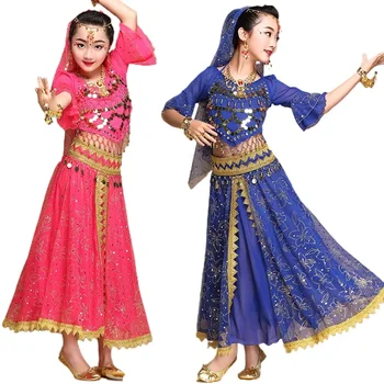 Детский костюм для танца живота, детское платье для индийских танцев, детские костюмы для выступлений девочек, танцевальная одежда