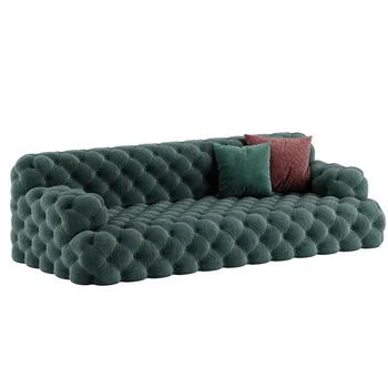 Диван с хохолком на пуговицах, обитый острой зеленой тканью/Стильный бархатный диван-Честерфилд/Американский диван для гостиной