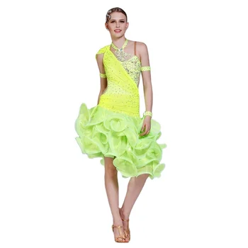 Женская коктейльная клубная одежда для латиноамериканских танцев, платье зеленого цвета 1