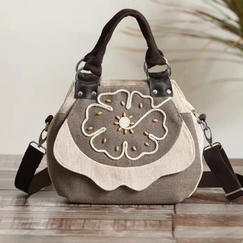 Женская портативная сумка через плечо Универсальная, простая и легкая холщовая с цветочным узором на одно плечо