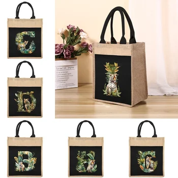 Женская сумка-тоут Большой емкости для покупок Льняная сумка-тоут многоразового использования с буквенным рисунком джунглей Тигр Сумка для хранения продуктов в супермаркете