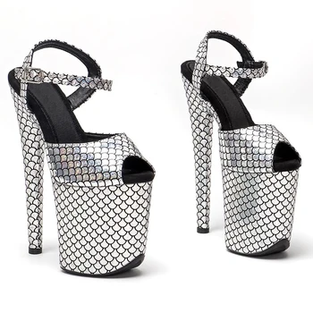 Женские босоножки на высоком каблуке нового цвета с искусственным верхом 20 см / 8 дюймов, пикантные модельные туфли для показа и танцев на шесте 041 1