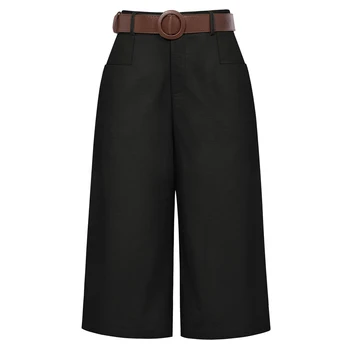 Женские укороченные брюки BP из хлопка в винтажном стиле с поясом, широкие капри с эластичной резинкой на талии