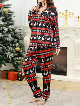 Женский рождественский пижамный комплект из 2 предметов, рубашка с перьями, топы, брюки, комплекты пижам