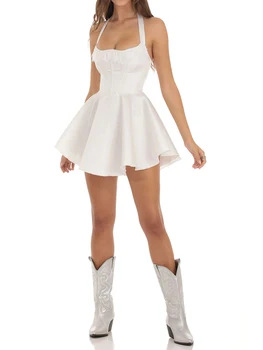 Женское мини-платье с корсетом, тонкое, с переливами, без рукавов, с кружевной отделкой, с открытой спиной, на молнии, короткое платье для вечеринки в клубе