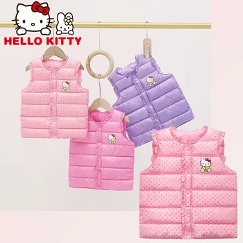 Зимний детский теплый жилет Hello Kitty, детская куртка без рукавов с однотонным принтом для молодежи 2-10 лет, хлопковая куртка, жилет