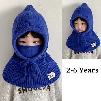 Зимняя детская балаклава, Вязаные милые шапочки-бини для маленьких девочек и мальчиков, детская толстовка с капюшоном, шарф, Маска 1