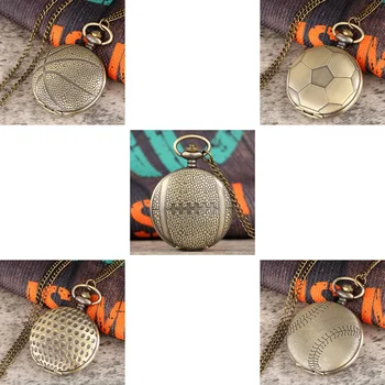 Кварцевые карманные часы для американского футбола, Винтажный Бронзовый мяч для регби, дизайн Подвесных часов, ожерелье, Карманные часы, Мужской Спортивный Сувенир 1