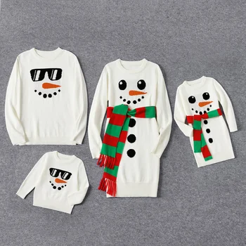 Комплекты для рождественской семьи PatPat с изображением Снеговика, белые трикотажные платья и топы с поясом