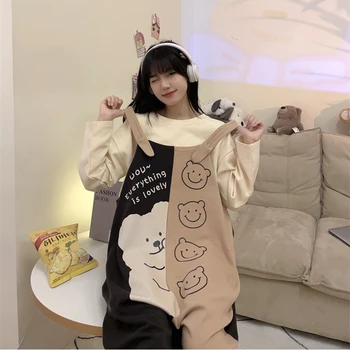 Корейские женские Пижамы, Комбинезоны с Мультяшным медведем, Хлопковые Пижамы для взрослых, Мягкие Комбинезоны для отдыха