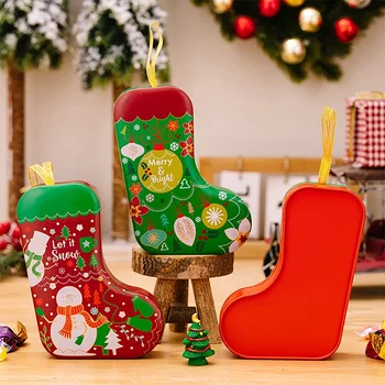 Коробка конфет из жести в форме носков, Пустая коробка из-под печенья, коробка конфет на Рождество, пакет для печенья, пакет для праздничных угощений, Рождественская подарочная коробка 1