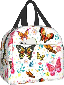 Красочная сумка для ланча с бабочкой и передним карманом Многоразовый термоохладитель Bento Tote для женщин девочек работы школы пикника