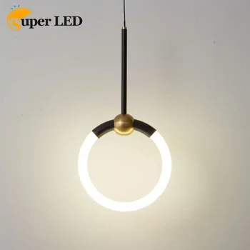 Латунная прикроватная подвесная лампа в скандинавском стиле с одной головкой, современная креативная O-образная трубка, 360-градусные светодиодные подвесные светильники