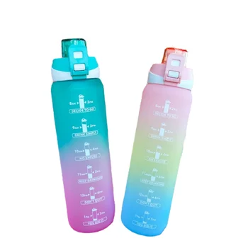 Летняя Градиентная Пластиковая бутылка для воды, матовая спортивная бутылка для воды, переносная ручка, колпачок для переноски с чайной прокладкой
