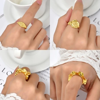 Модные кольца ручной работы с морщинами Для женщин Геометрическое кольцо с изображением Солнца и Луны, Милое Регулируемое Ювелирное кольцо на палец 