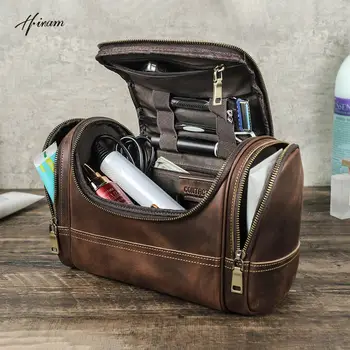 Мужская сумка для туалетных принадлежностей из натуральной кожи для путешествий, бизнеса, бритья, Женская сумка-органайзер для душа в стиле ретро Большой емкости