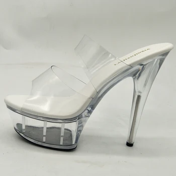 Новая модель верха из ПВХ 15 см / 6 дюймов, пикантные экзотические вечерние женские тапочки на платформе и высоком каблуке, обувь для танцев на шесте K154