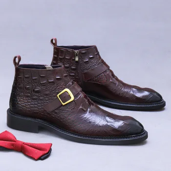 Скидка Мужские коричневые ботинки с высоким берцем в стиле ретро, осень-зима, модная нескользящая удобная обувь на плоской подошве, спортивная и повседневная обувь на открытом воздухе > Туфли < Mir-kp.ru 11