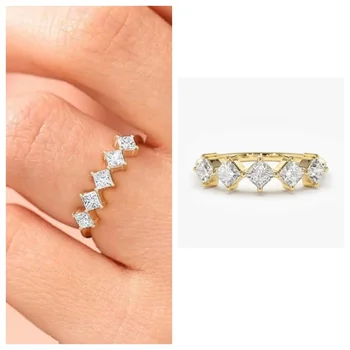 Новые стильные Квадратные кольца с кубическим цирконием огранки принцессы для женщин Современный модный дизайн Золотые украшения для свадебной вечеринки