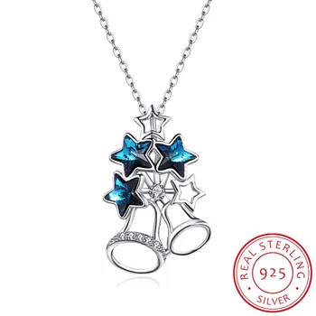 Ожерелье из чистого стерлингового серебра 925 пробы с маленьким колокольчиком, женское ожерелье с милой звездой и синим кристаллом для ювелирных украшений