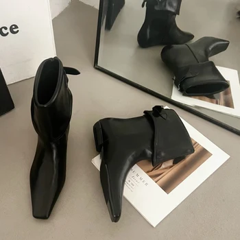 Осенняя обувь без застежки, женские ботильоны 2023 года, модная обувь с острым носком и пряжкой, женские современные пинетки, женская обувь на плоской подошве 1