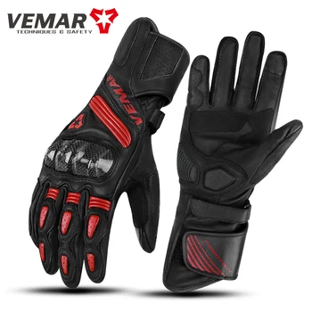 Перчатки для мотокросса VEMAR из высококачественной натуральной кожи, удобные перчатки для мотогонок из овчины и углеродного волокна