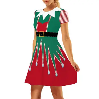 Платье с круглым вырезом и короткими рукавами, платье для косплея с рождественским принтом, женское мини-платье с круглым вырезом и коротким рукавом и завышенной талией для A
