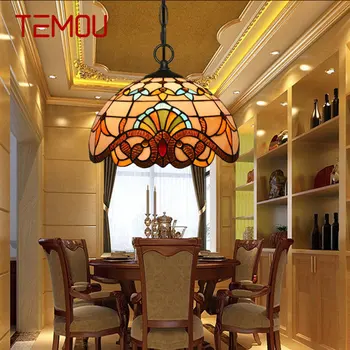 Подвесной светильник TEMOU Modern Tiffany LED Креативная люстра из европейского витражного стекла в стиле барокко для домашнего декора столовой бара 1