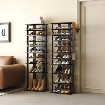 Подставка для обуви в прихожей, двойные ряды, 10 ярусов, полка для обуви, шкаф для хранения обуви в прихожей (черный) Бесплатная доставка
