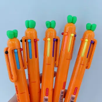 Ручка для подписи, шариковая ручка в форме моркови, 6 цветов, выдвижная канцелярская ручка для школьного письма маркером, симпатичная ручка