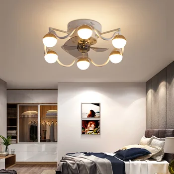 Светодиодная потолочная вентиляторная лампа Современный минималистичный Потолочный светильник Столовая Спальня Гостиная Лампа Шаровой Потолочный вентилятор с подсветкой