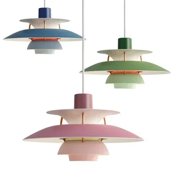 Скандинавский многоцветный подвесной светильник для обеденного стола, Датская алюминиевая потолочная люстра, подвесные светильники для спальни 1