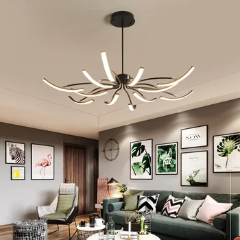 Современная светодиодная люстра, матовый черный / белый Подвесной светильник, люстра с регулируемым углом наклона для гостиной, спальни, кабинета, домашнего декора