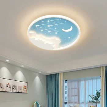 Современный простой теплый потолочный светильник для детской комнаты, спальни, романтического декора дома с мультяшной Луной и звездой, Круглый дизайнерский светильник