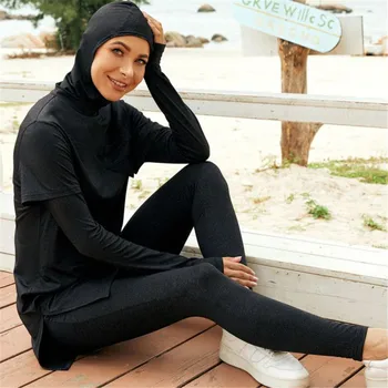 Спорт для бега на открытом воздухе Консервативная защита от солнца из трех частей, полное покрытие, купальник для серфинга, женский мусульманский Буркини, Хиджаб, купальник для малышек, костюм 1